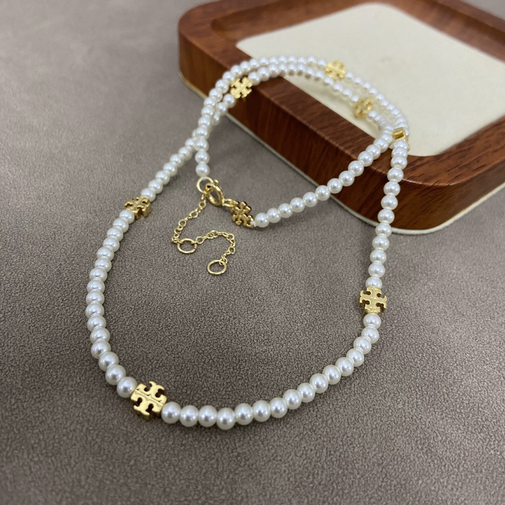 Tory Burch Trendy Alphabet Pearl Necklace